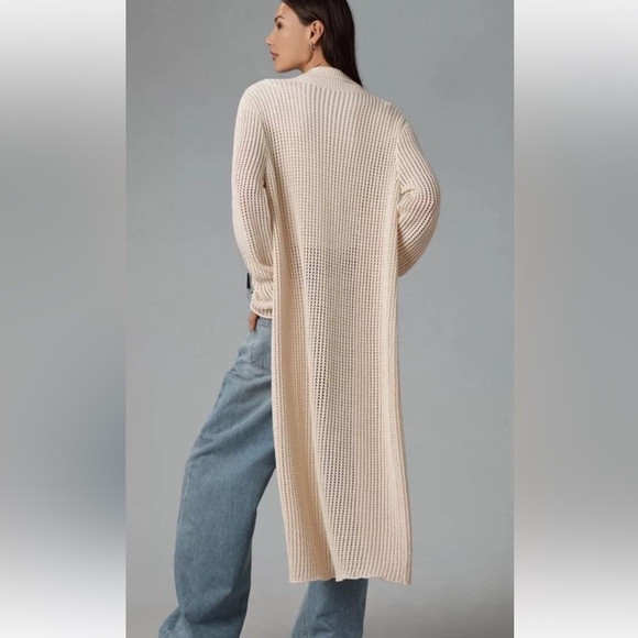 Anthropologie Pilcro Long Sleeve Open Stitch Duster Sweater Notch Collar Knit - Picture 3 of 5